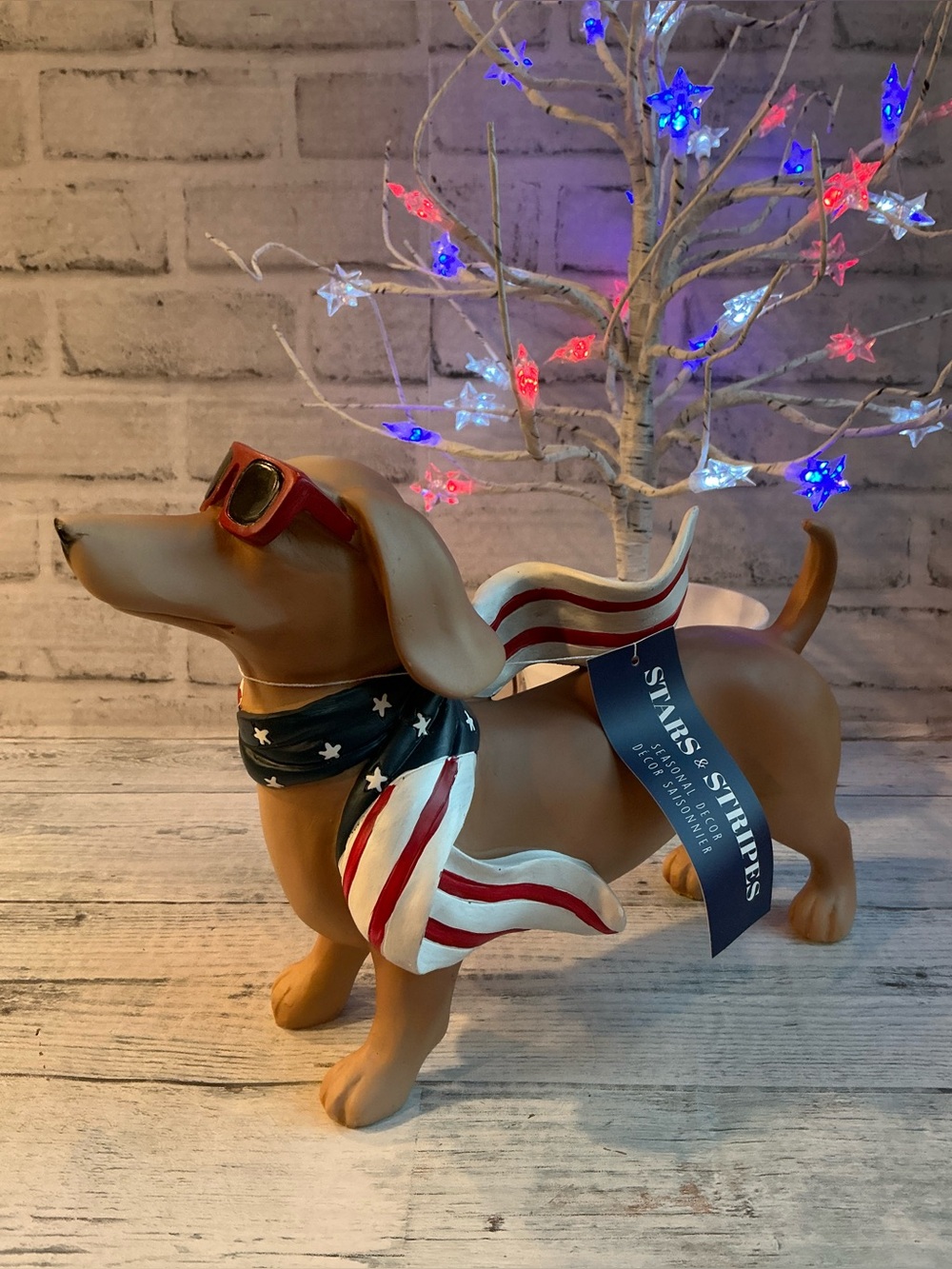 STARS & STRIPES Stars and Stripes Dachshund Figurine in Scarf Patriotic Decor